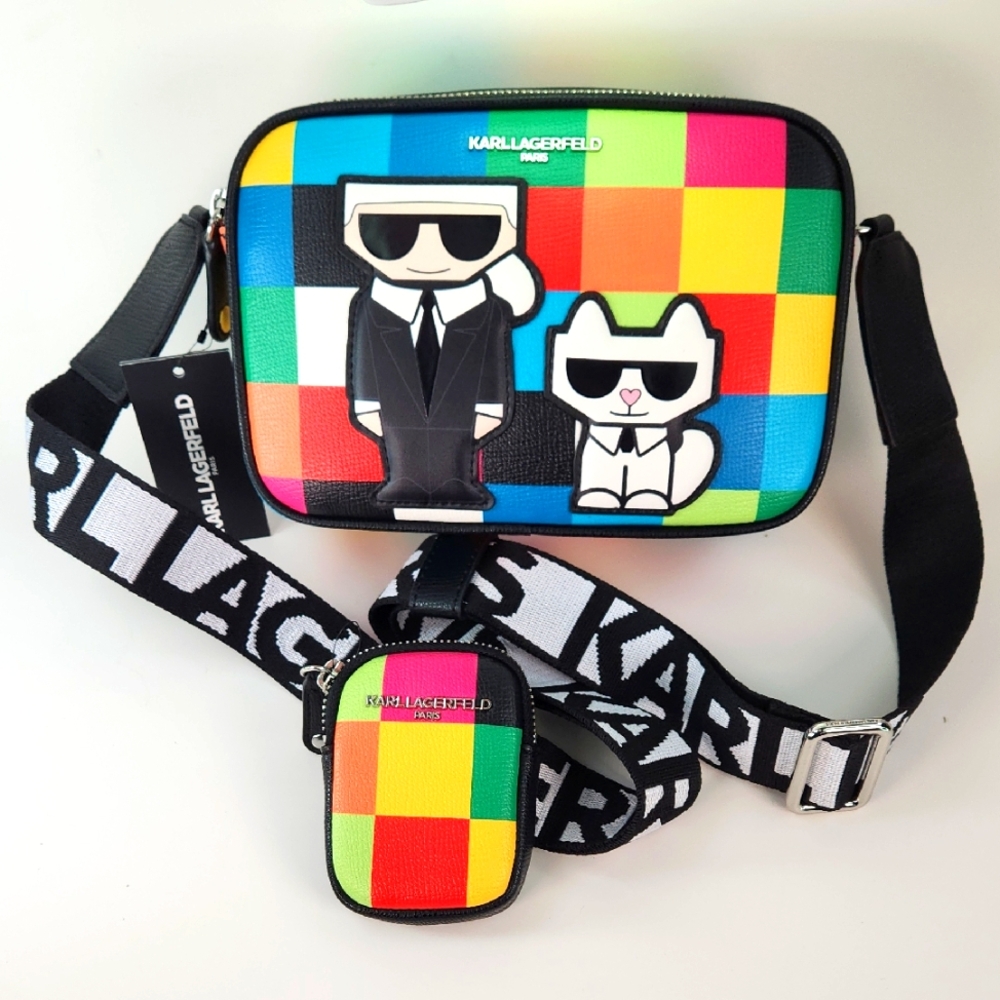 KARL LAGERFELD PARIS Maybelle Cross, Karl & Choupette,+Matching Coin Purse, NWT
